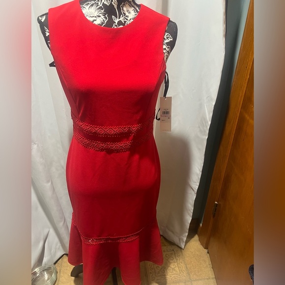 Calvin Klein Red Peplum Sheath Dress - Picture 2 of 8